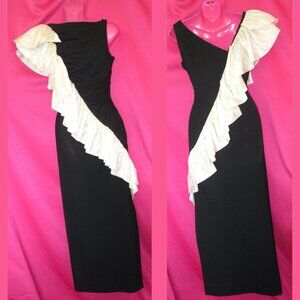 1980s vintage black formal prom linen ruffle dress size extra small xs